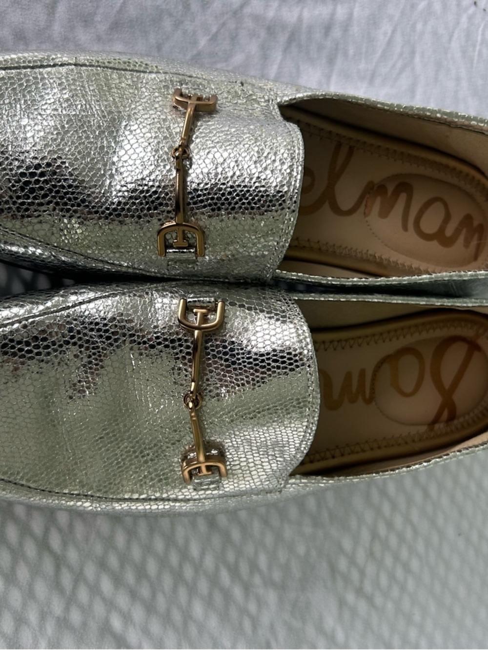Sam Edelman Loraine Bit Shiny Soft Silver Metallic Womens Slip On Loafers Flats - Picture 7 of 11